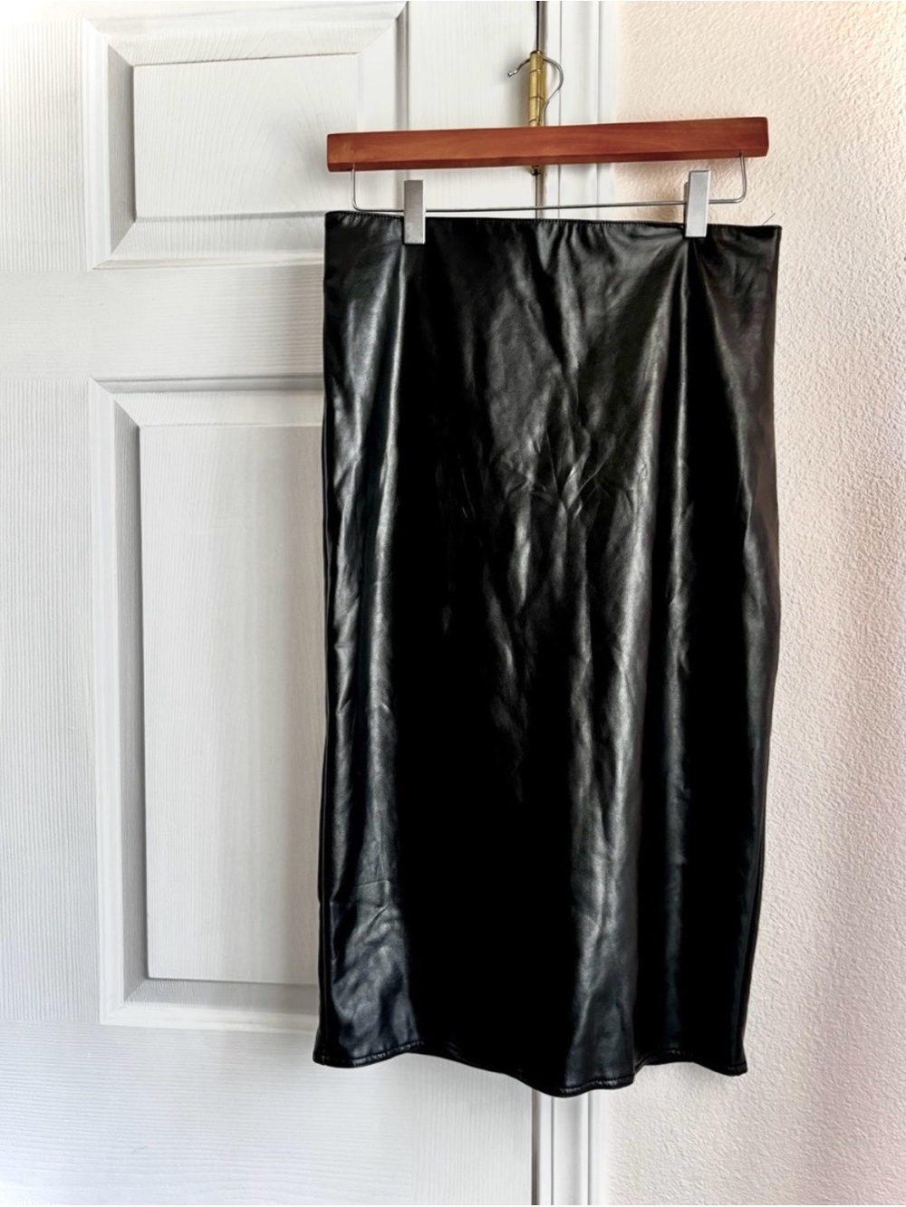 1.STATE Black Faux Leather Bodycon Long Pencil Skirt S